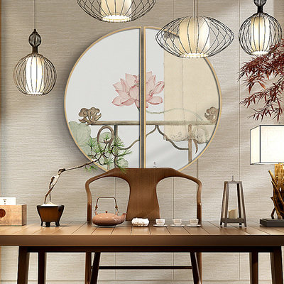 風雅閑趣，一畫入景 新中式餐廳玄關圓形掛畫選購與搭配指南